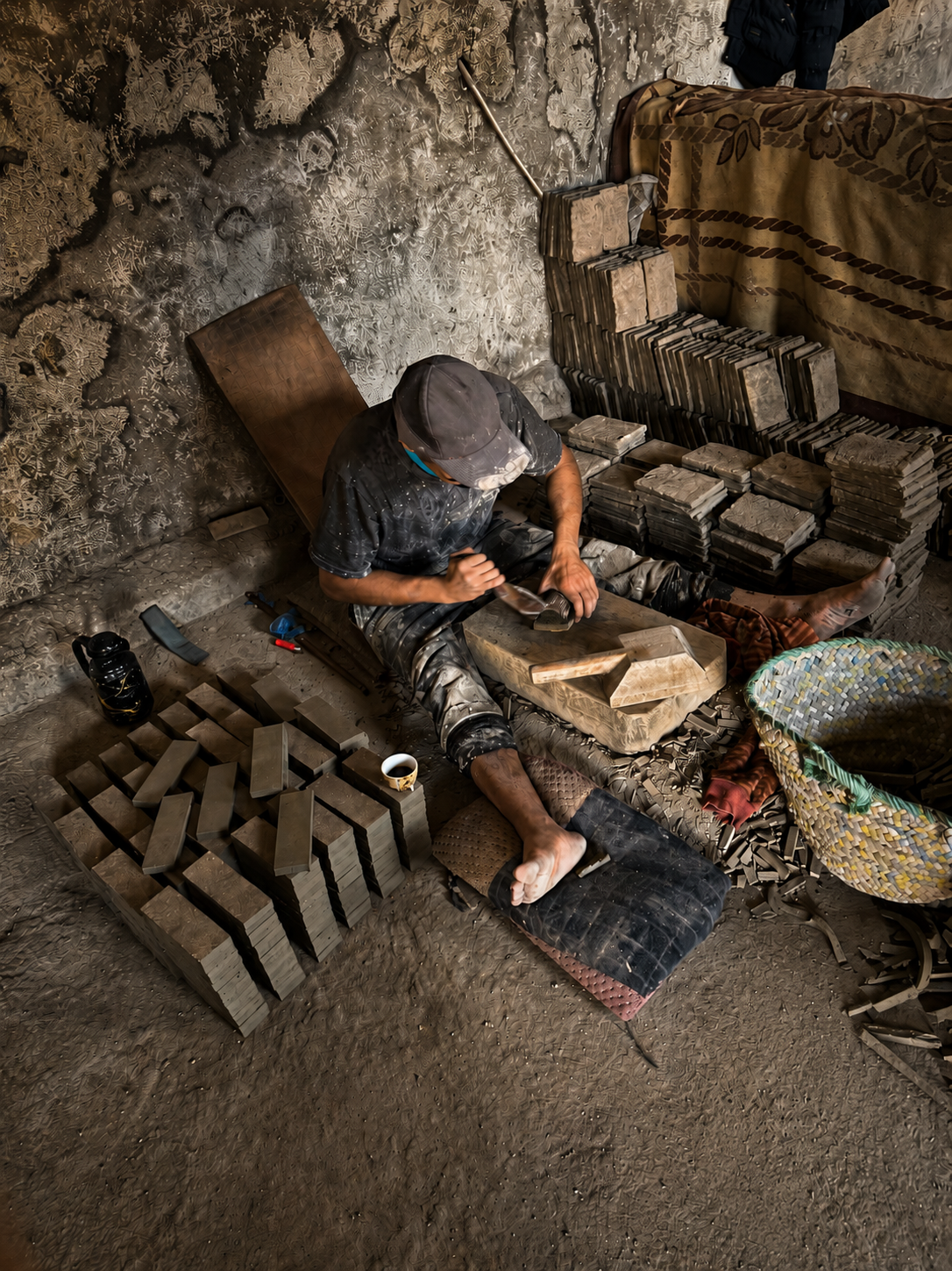 Artisan au travail dans l'unité de fabrication ISSHO à Fès.